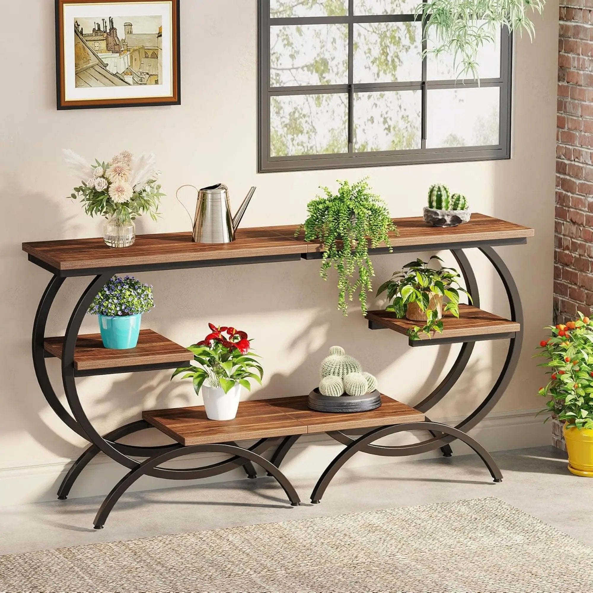 C-Shaped 3 Tier Side Table - Rustic Brown by HouseOfZazla