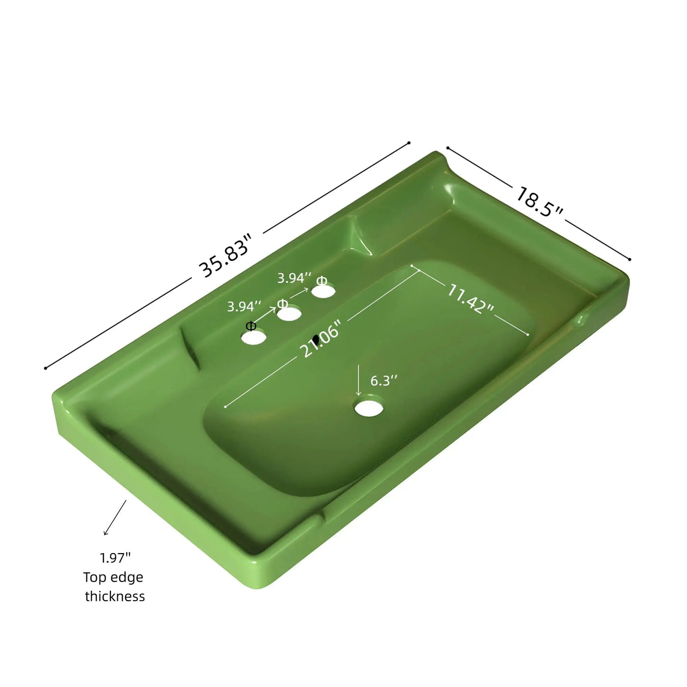 VICI 36" Bathroom Ceramic Basin with 3 Pre-Drilled Holes by HouseOfZazla