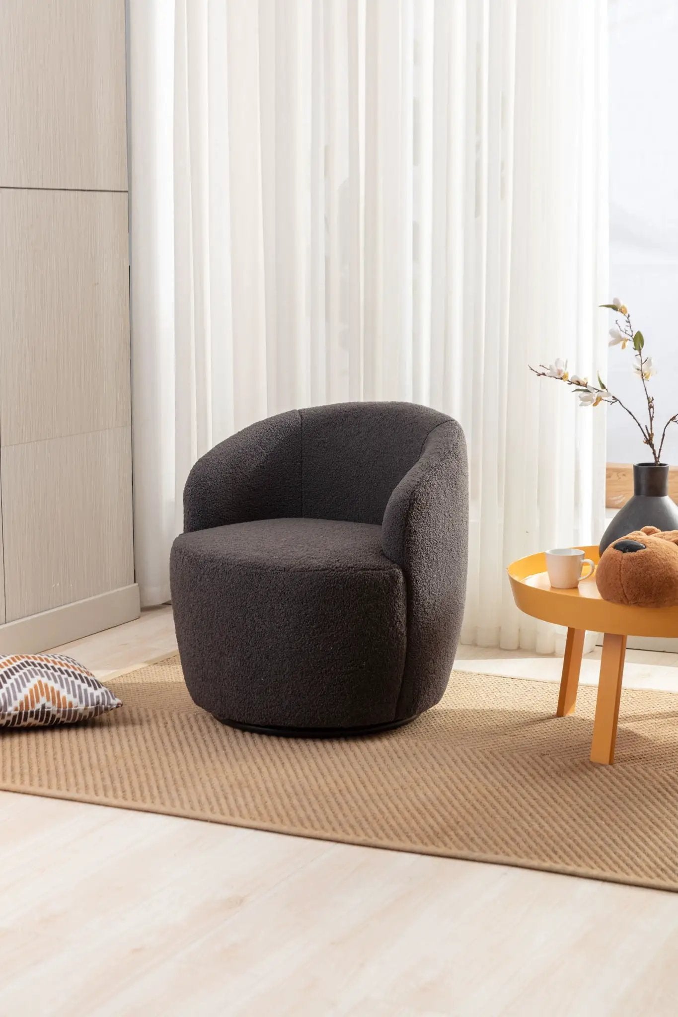 Teddy Fabric Swivel Accent Armchair Barrel Chair With Powder Coating Metal Ring by Unique Piece Furniture