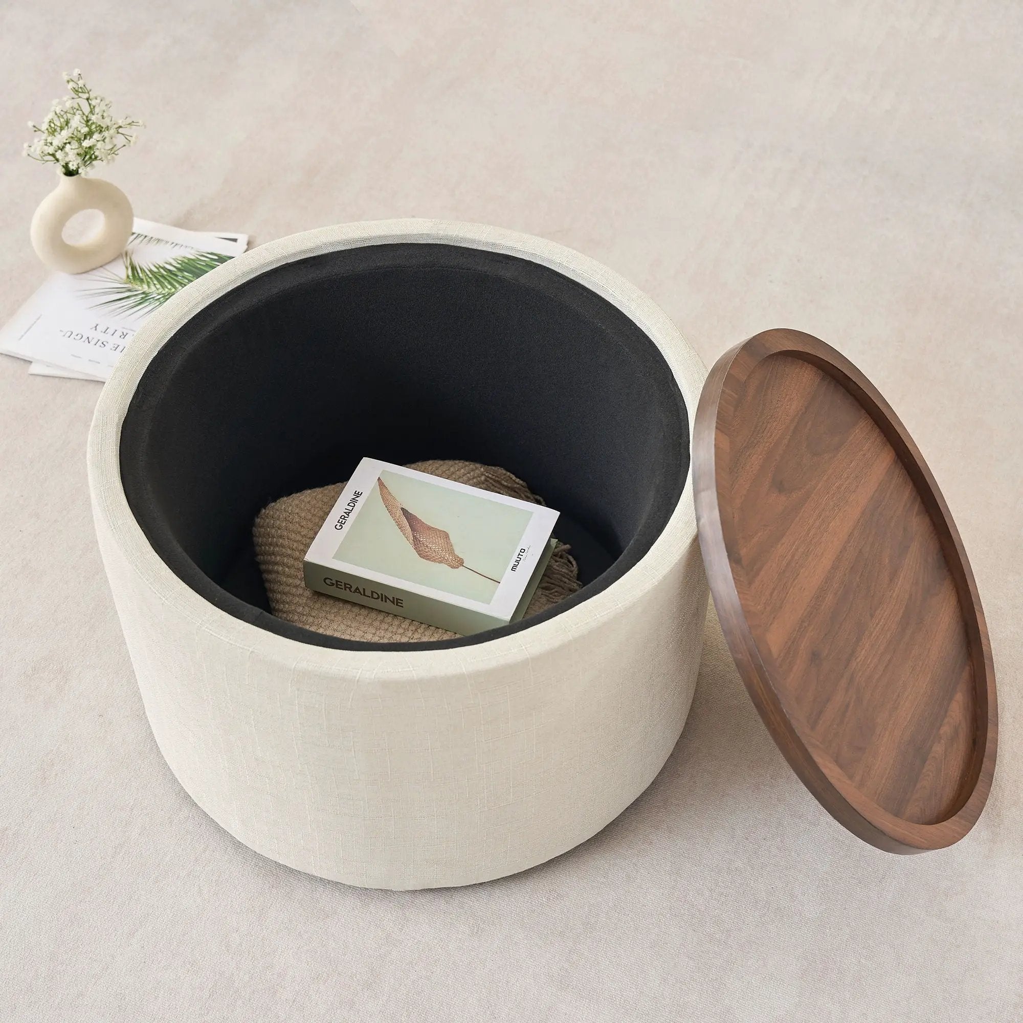 Nesting Ottomans, Round Coffee Table & Bench With Tray (Set of 2) by Unique Piece Furniture