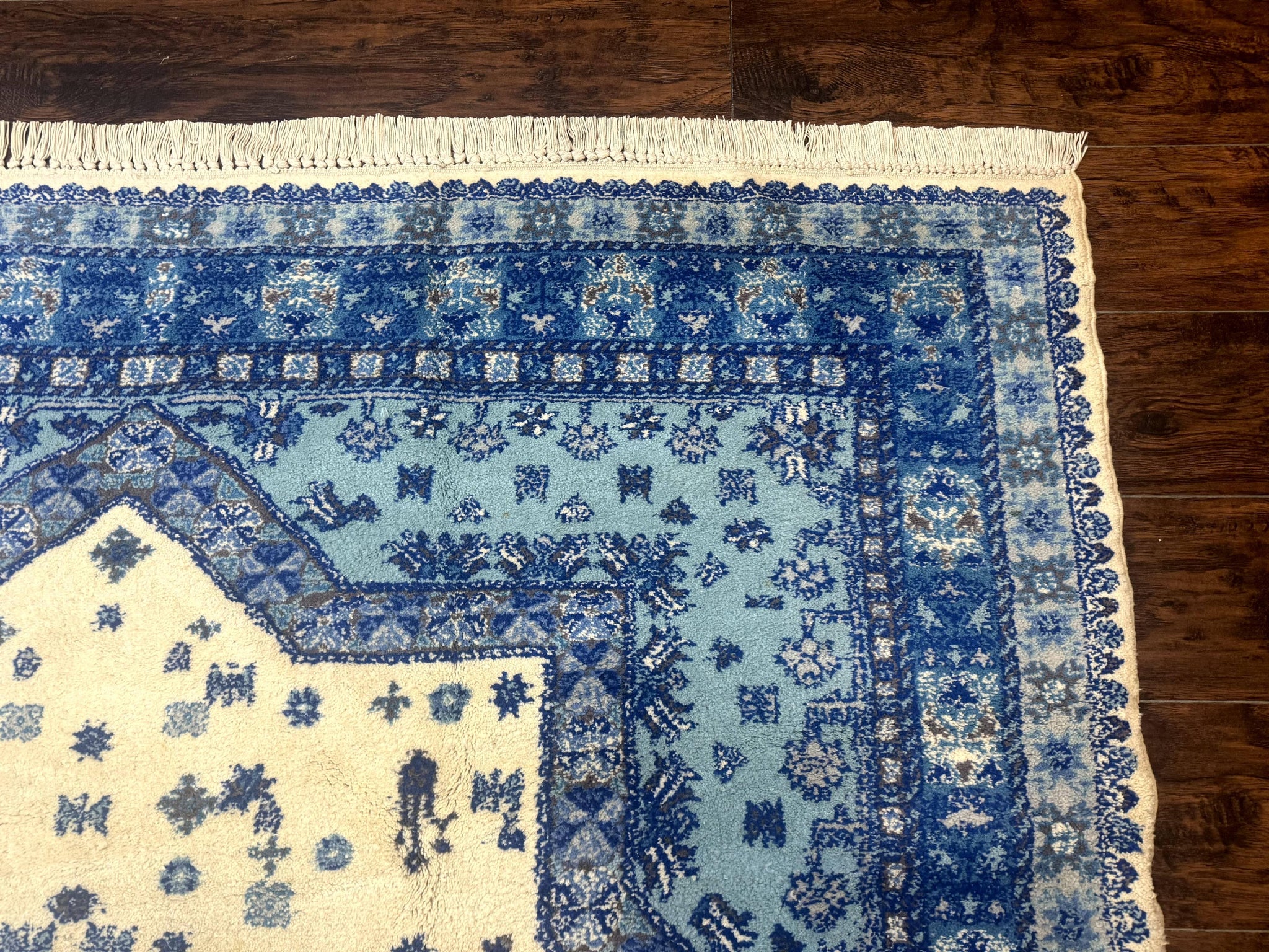Moroccan Rug 7x10, Geometric Medallion, Blue and Ivory by Jewel Rugs