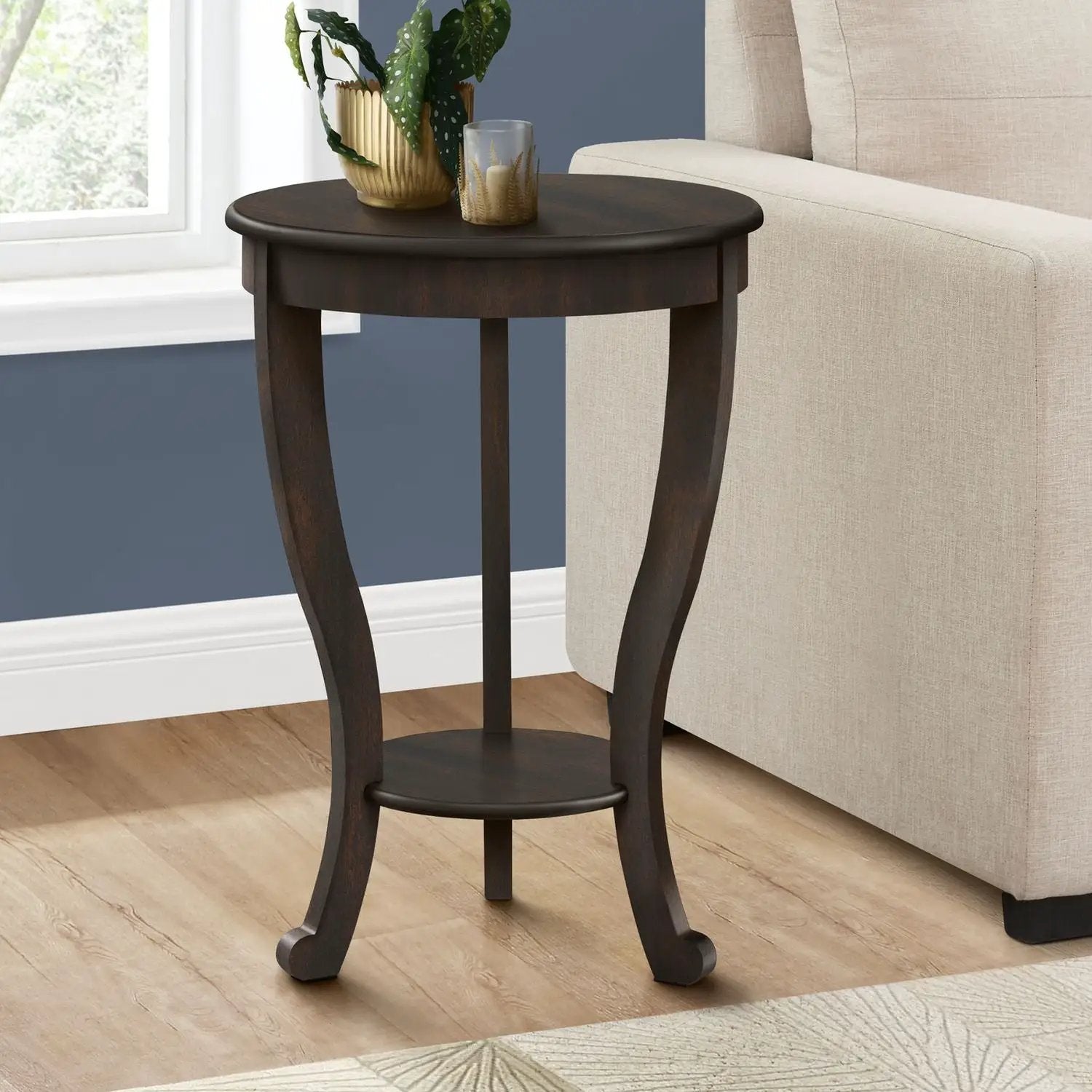 Accent End Table, 2 Tier, Traditional - Walnut by Unique Piece Furniture