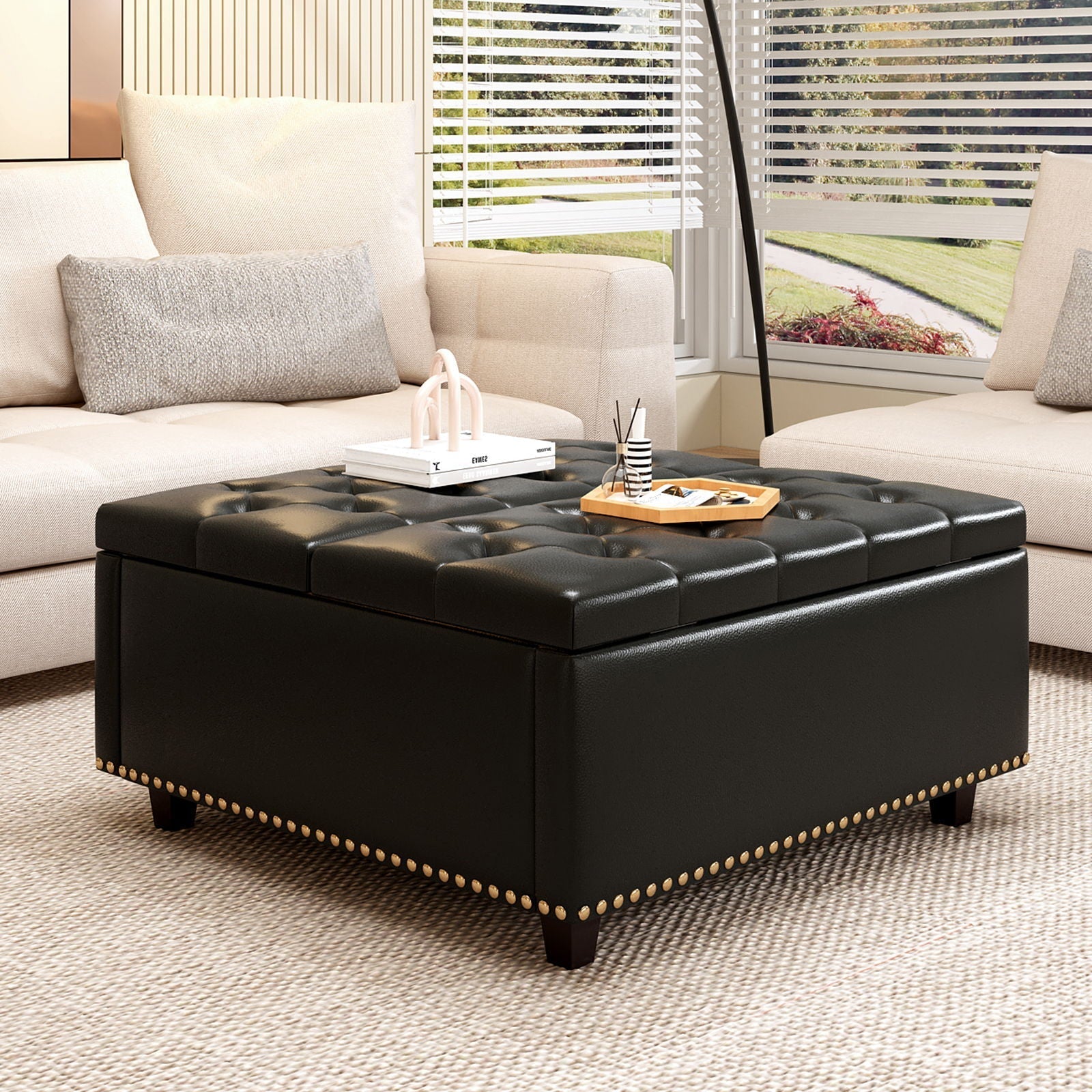 Large Square Storage Ottoman With 2 Storage Doors by HouseOfZazla