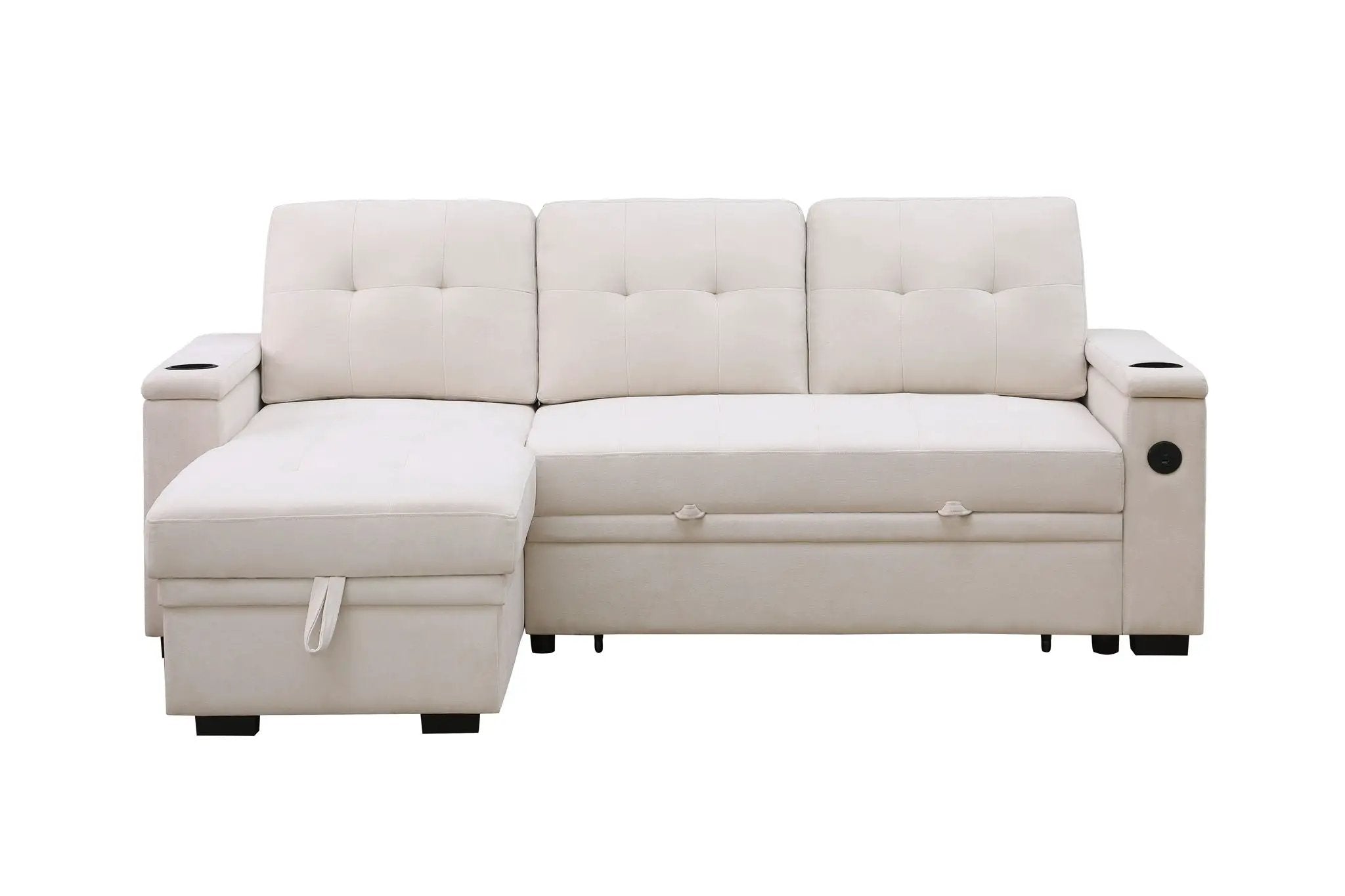Ashlyn II - 84"W Woven Fabric Reversible Sleeper Sectional Sofa with Storage Chaise by HouseOfZazla