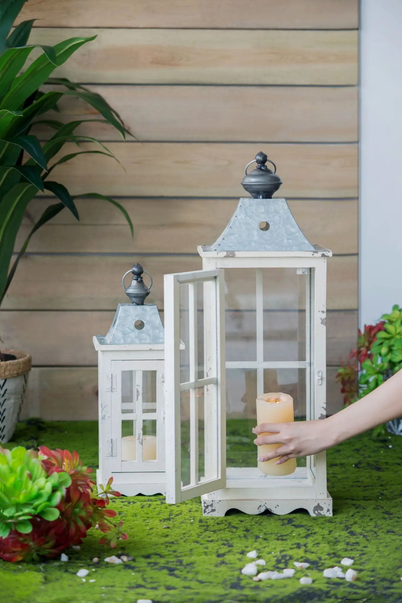 Wooden Candle Lantern Decorative, Hurricane Lantern Holder Decor For Indoor Outdoor, Home Garden - Ivory by Unique Piece Furniture