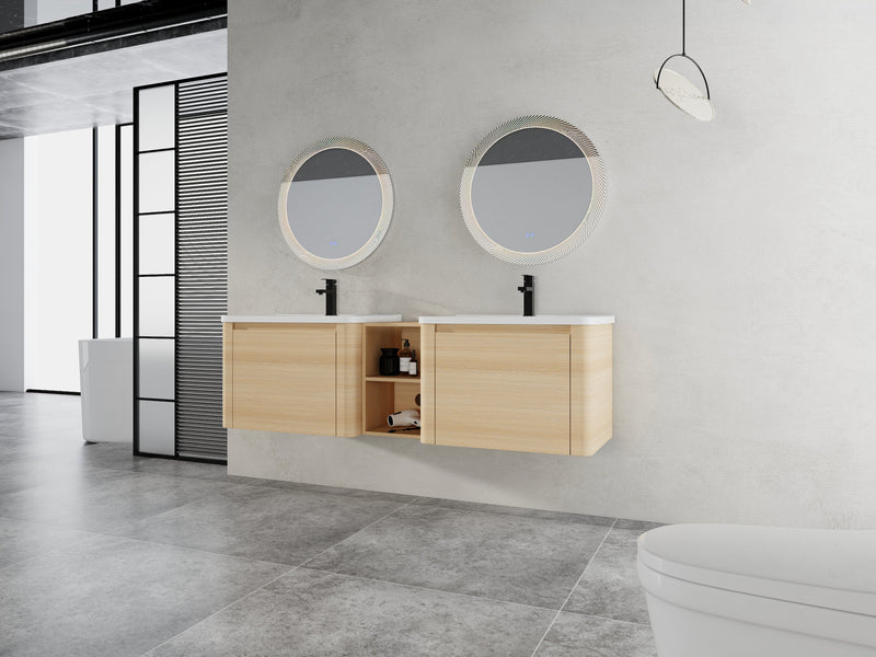 68'' Wall-Mounted Bathroom Vanity with Storage Shelves by HouseOfZazla