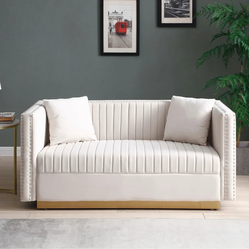 Contemporary Vertical Channel Tufted Sofa Loveseat Modern Upholstered Couch For Living Room With 2 Pillows by HouseOfZazla