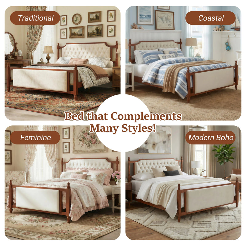 King Size Upholstered Platform Bed with Button Tufted Headboard by HouseOfZazla