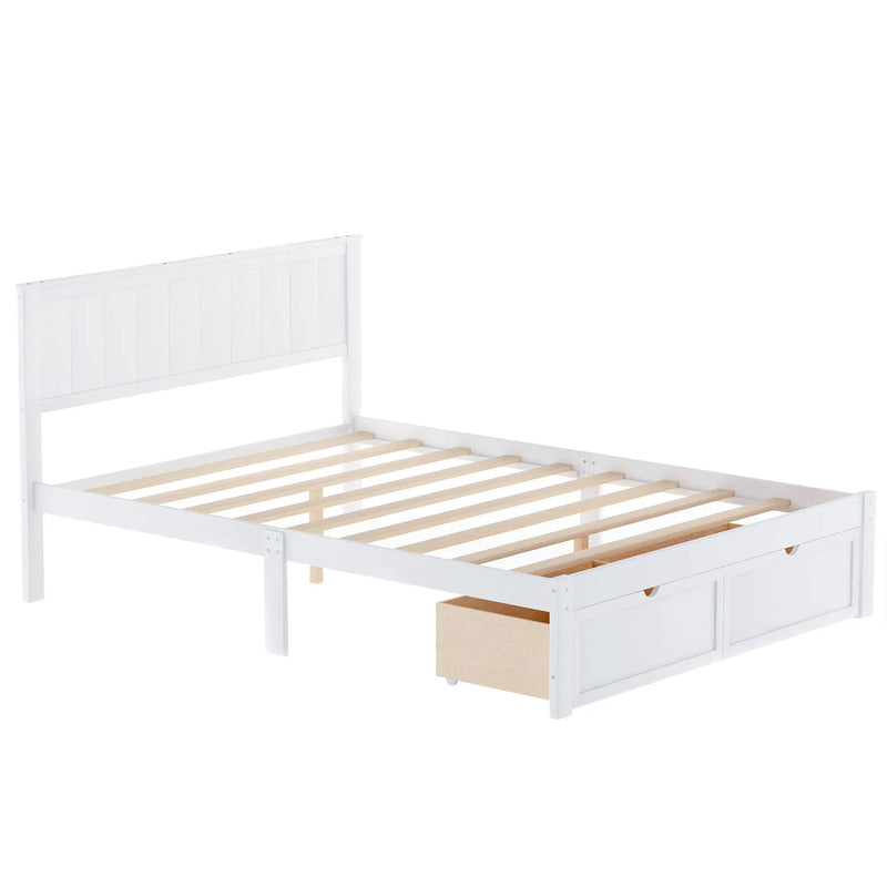 Full Size Platform Bed With Under Bed Drawers - White by Unique Piece Furniture