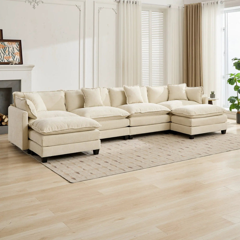 Cloud 4 Seats Sofa (Ottoman is not included) with Chenille Fabric in Beige by BLAKHOM