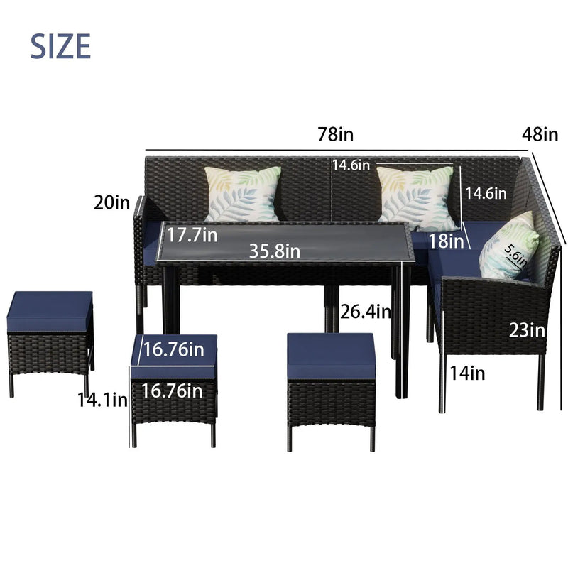 7 Piece Outdoor Furniture Set Waterproof Cushions Glass Table by HouseOfZazla