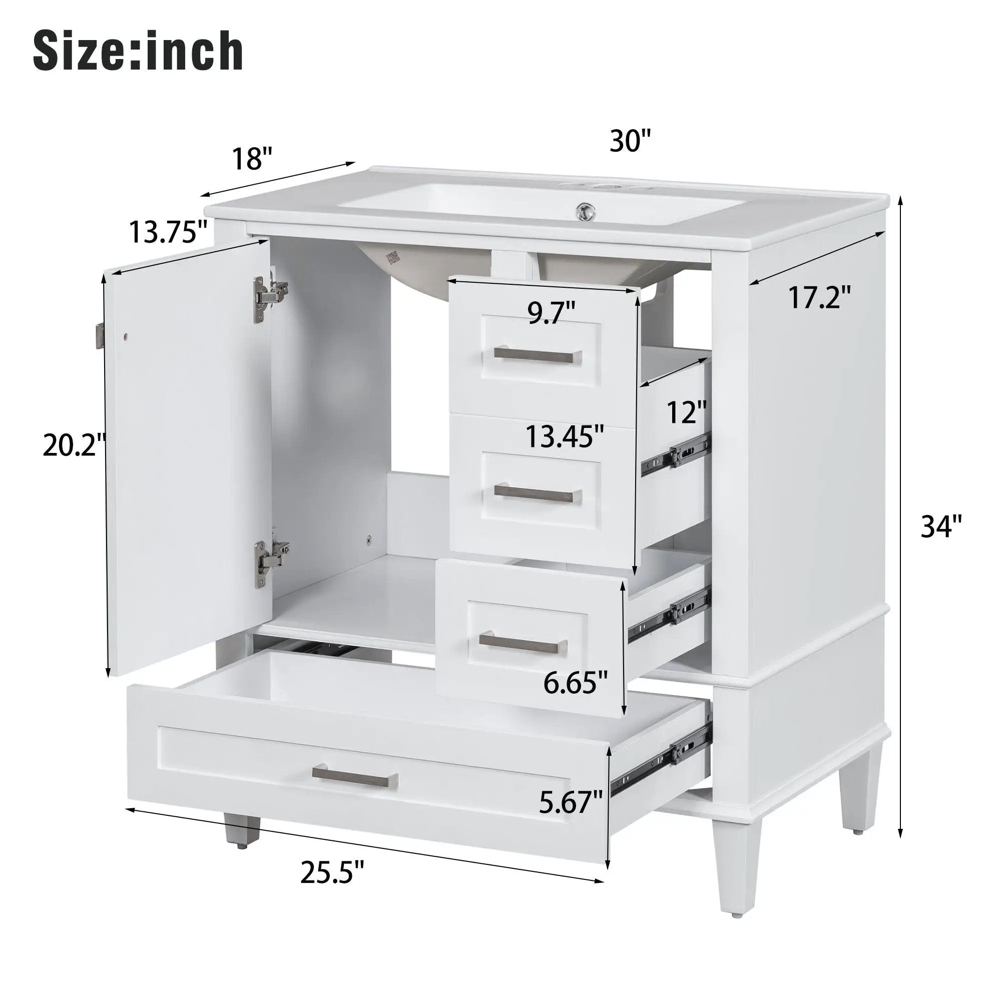 Bathroom Vanity, Modern Bathroom Cabinet With Sink Combo Set, Bathroom Storage Cabinet With A Soft Closing Door And 3 Drawers, Solid Wood Frame by HouseOfZazla