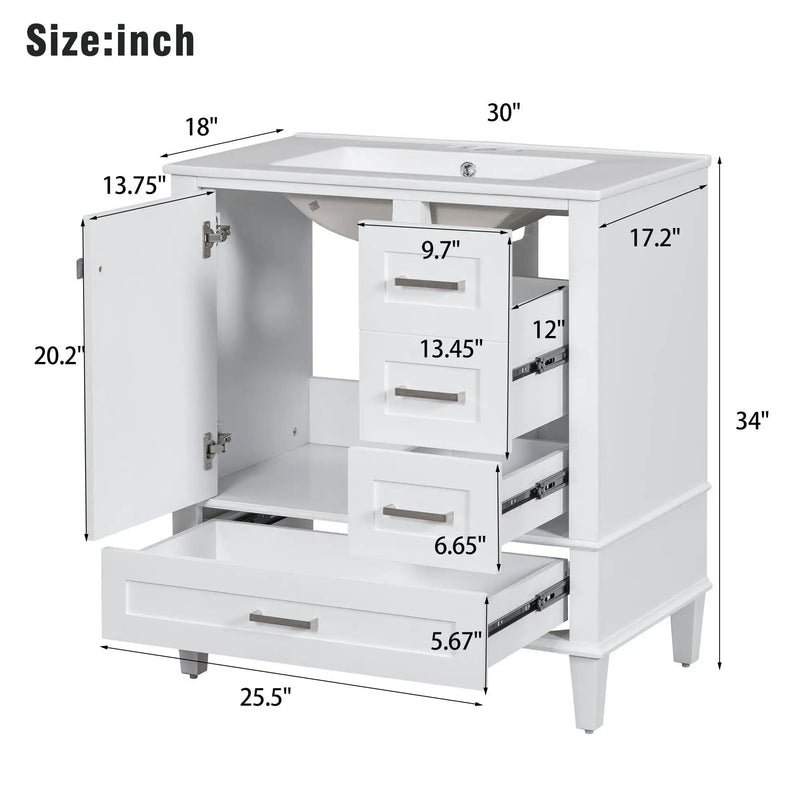 Bathroom Vanity, Modern Bathroom Cabinet With Sink Combo Set, Bathroom Storage Cabinet With A Soft Closing Door And 3 Drawers, Solid Wood Frame by HouseOfZazla