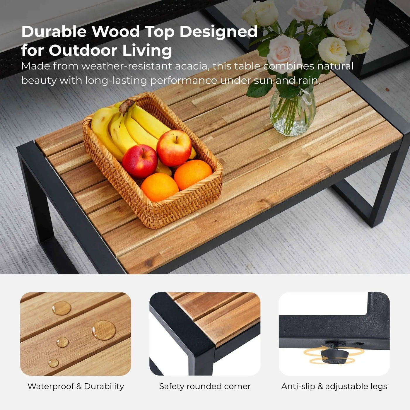 4 Piece Patio Furniture Set With Acacia Wood Table Top And Cushions by Unique Piece Furniture