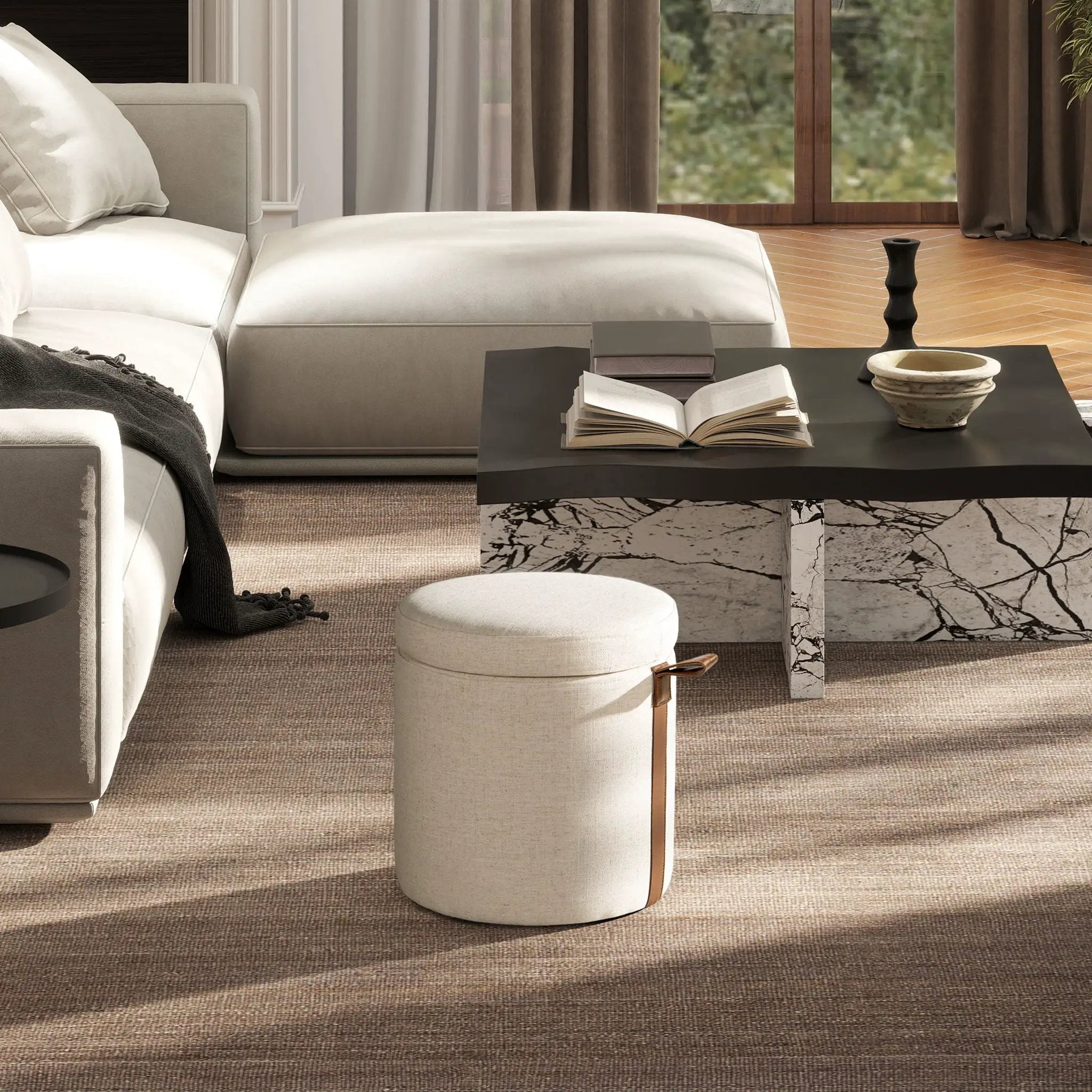 Brandy - Round Upholstered Storage Ottoman With Accent by Unique Piece Furniture