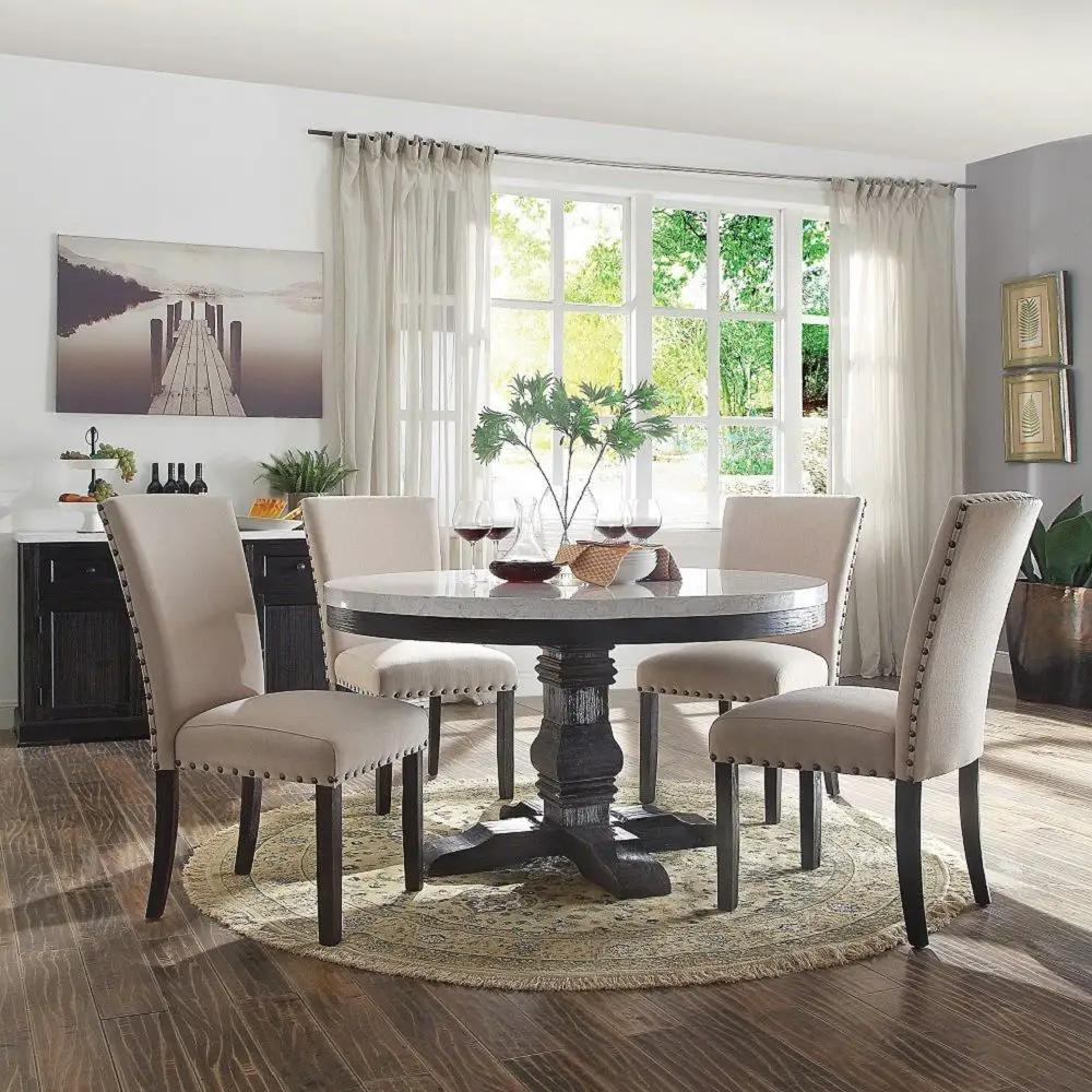 Nolan - Round Dining Table - White Marble Top & Salvage Dark Oak by Unique Piece Furniture
