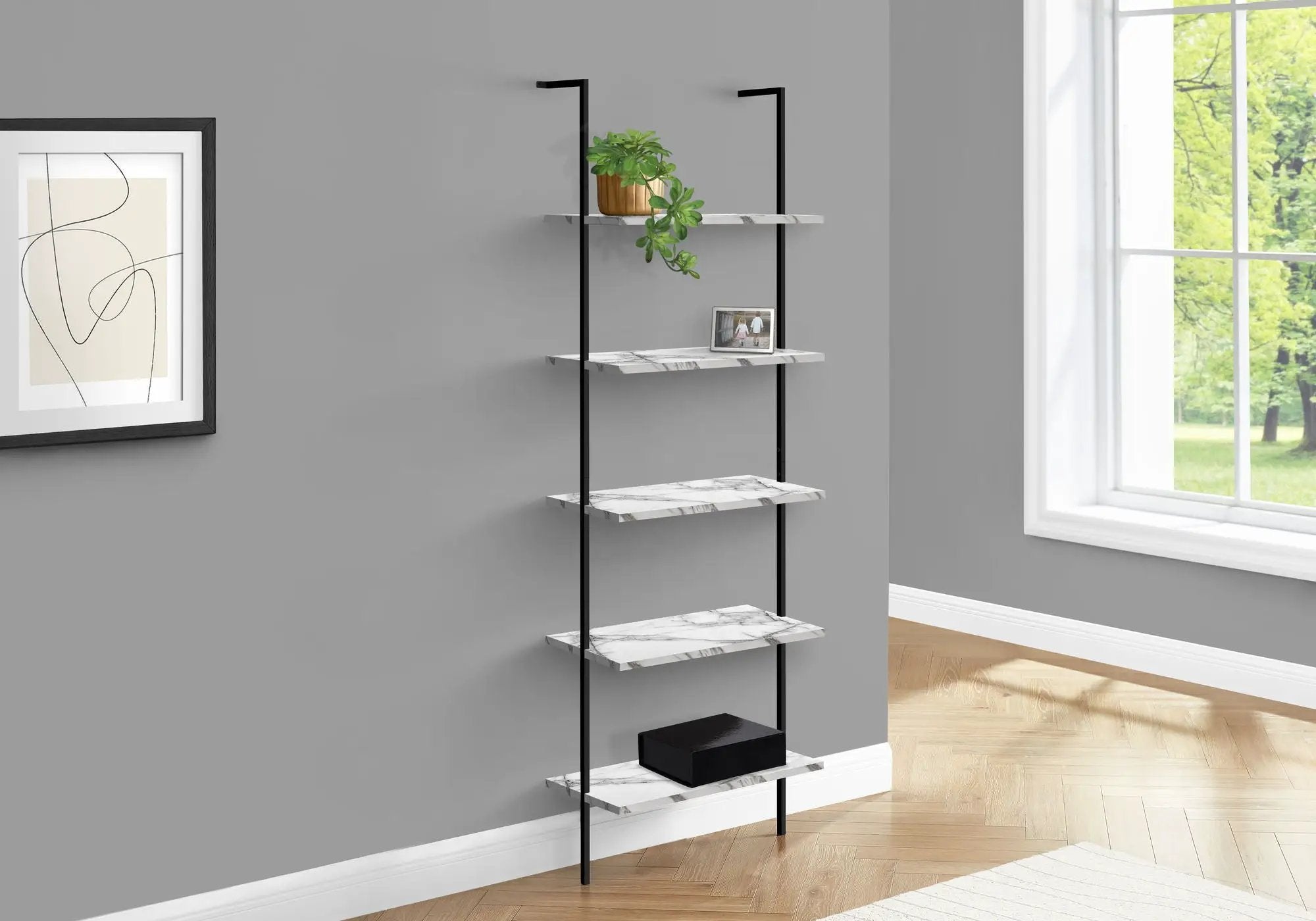 Bookshelf, Bookcase, Etagere, Ladder, 5 Tier, For Office, Marble Look Contemporary & Modern by Unique Piece Furniture