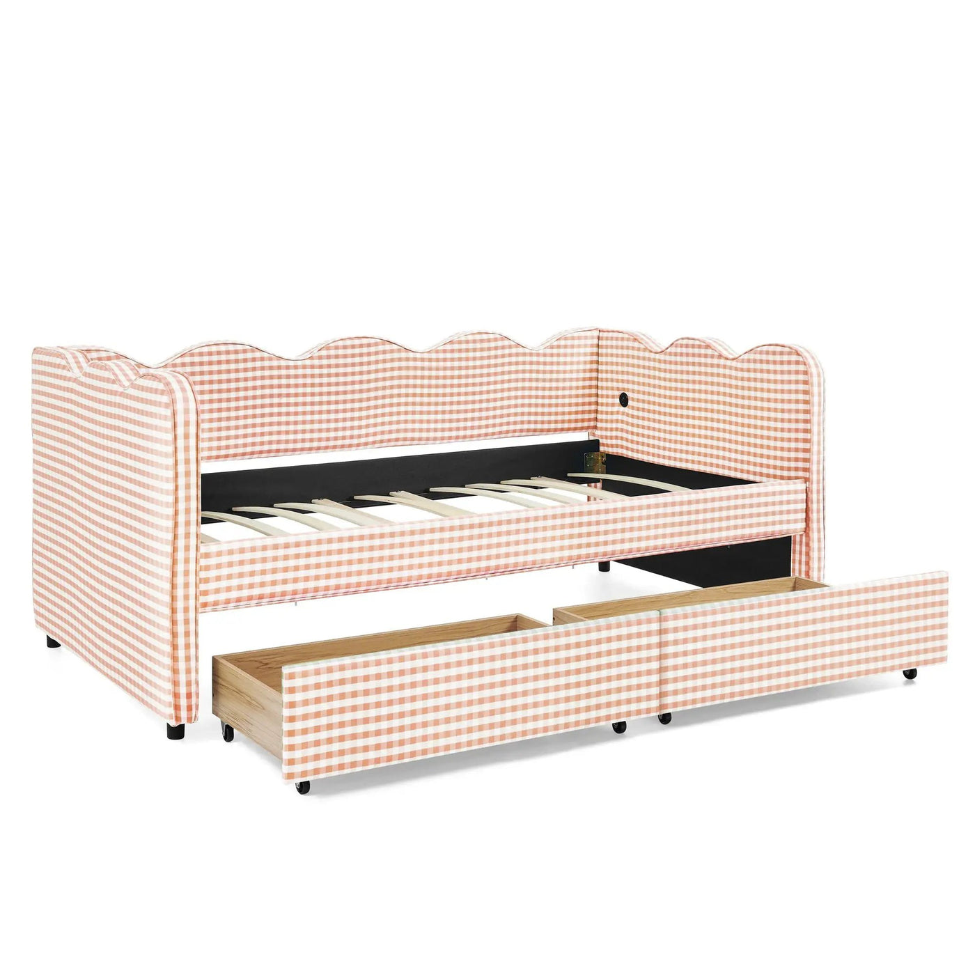 Gingham Daybed With USB Charging Port, Wave-Shaped Design by HouseOfZazla