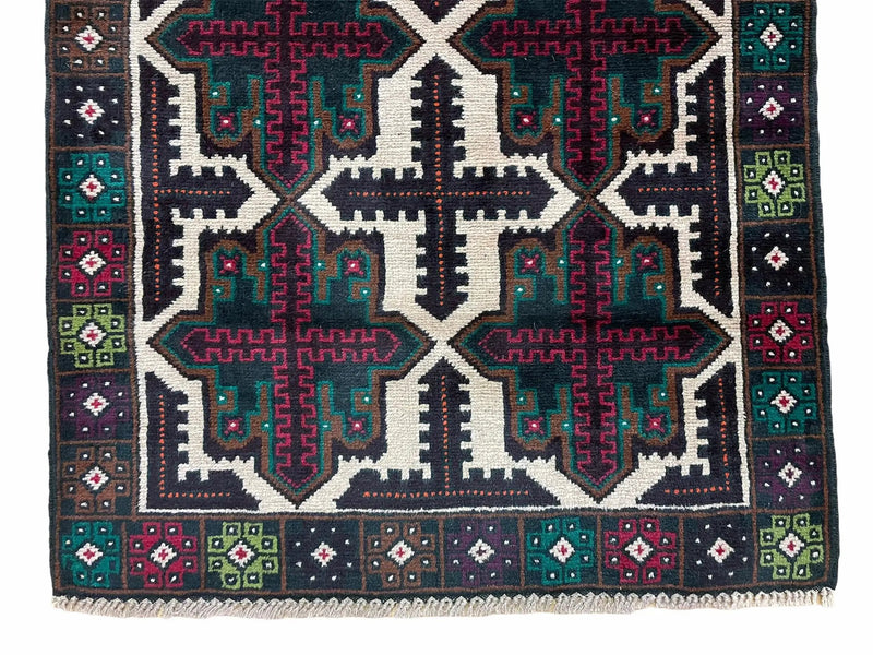 3 X 4.4 Vintage Handmade Tribal Wool Rug Balouchi Rug Afghan Rug Red Beige Green by Jewel Rugs