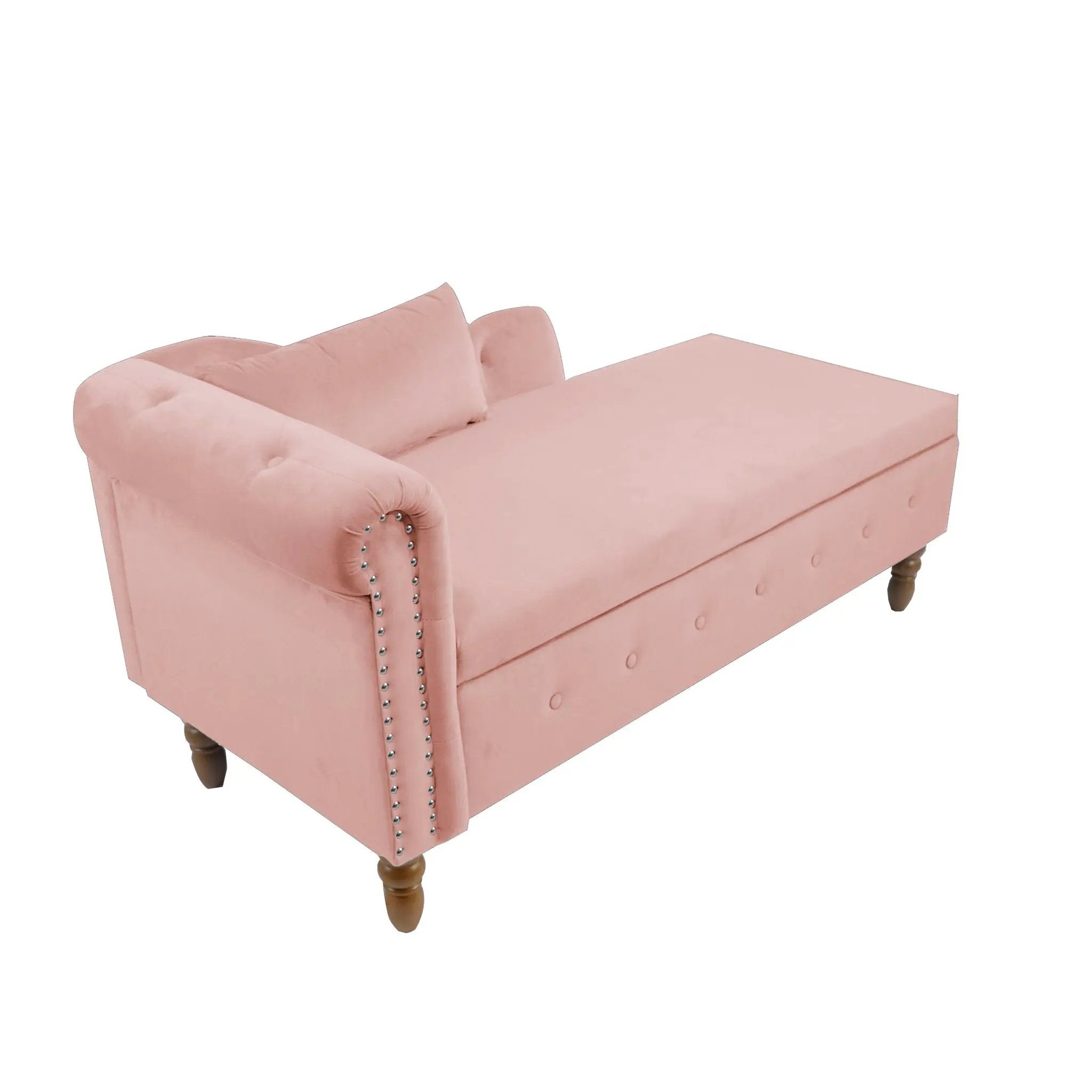 Chaise Lounge Indoor, Lounge Chair For Bedroom With Storage & Pillow, Modern Upholstered Rolled Arm Chase Lounge For Sleeping With Nailhead Trim For Living Room Bedroom Office by HouseOfZazla