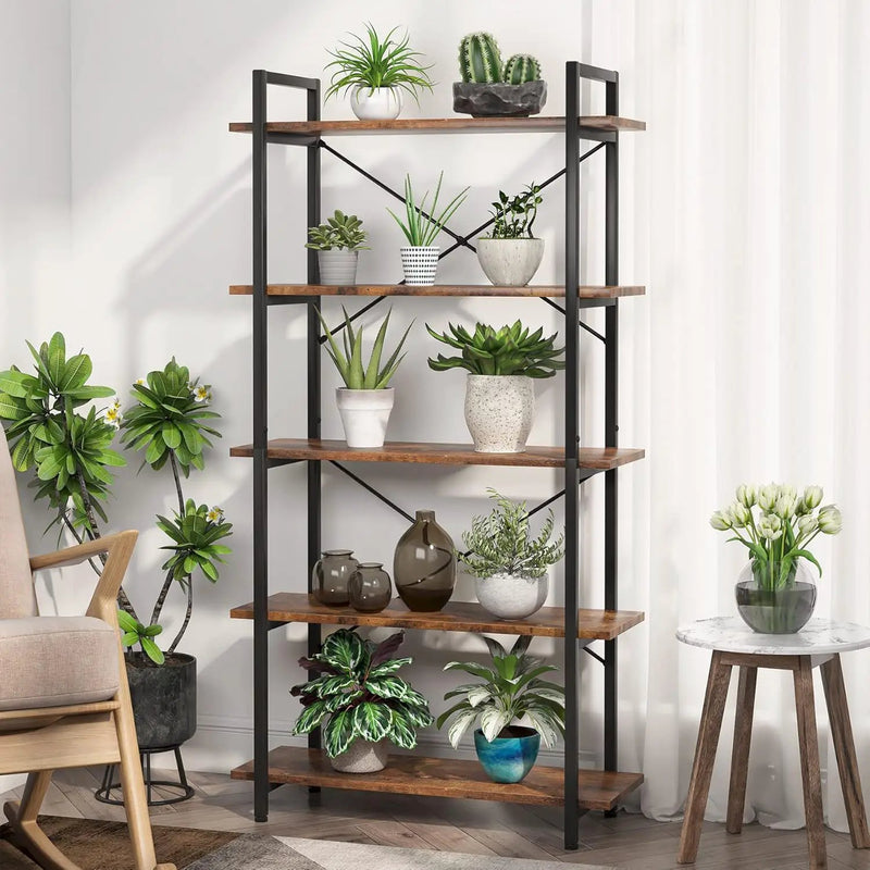 5 Tier Bookshelf Unit With Accents For Living Room - Black / Brown by HouseOfZazla