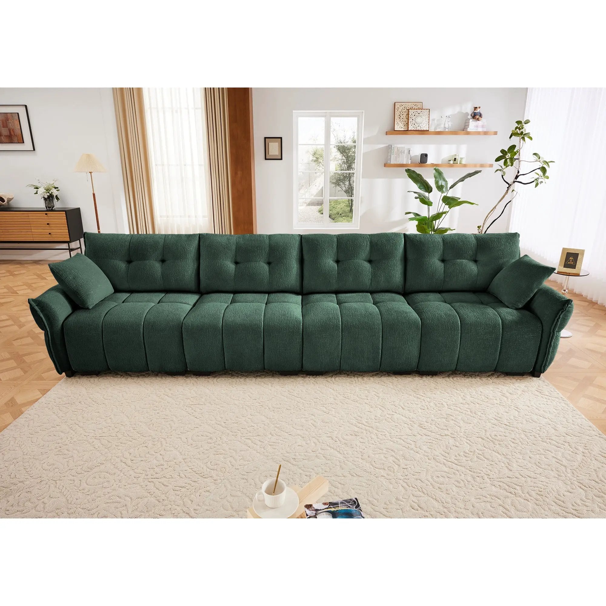 Modern 4-Seater Sofa, Solid Wood Frame In Premium Chenille by HouseOfZazla
