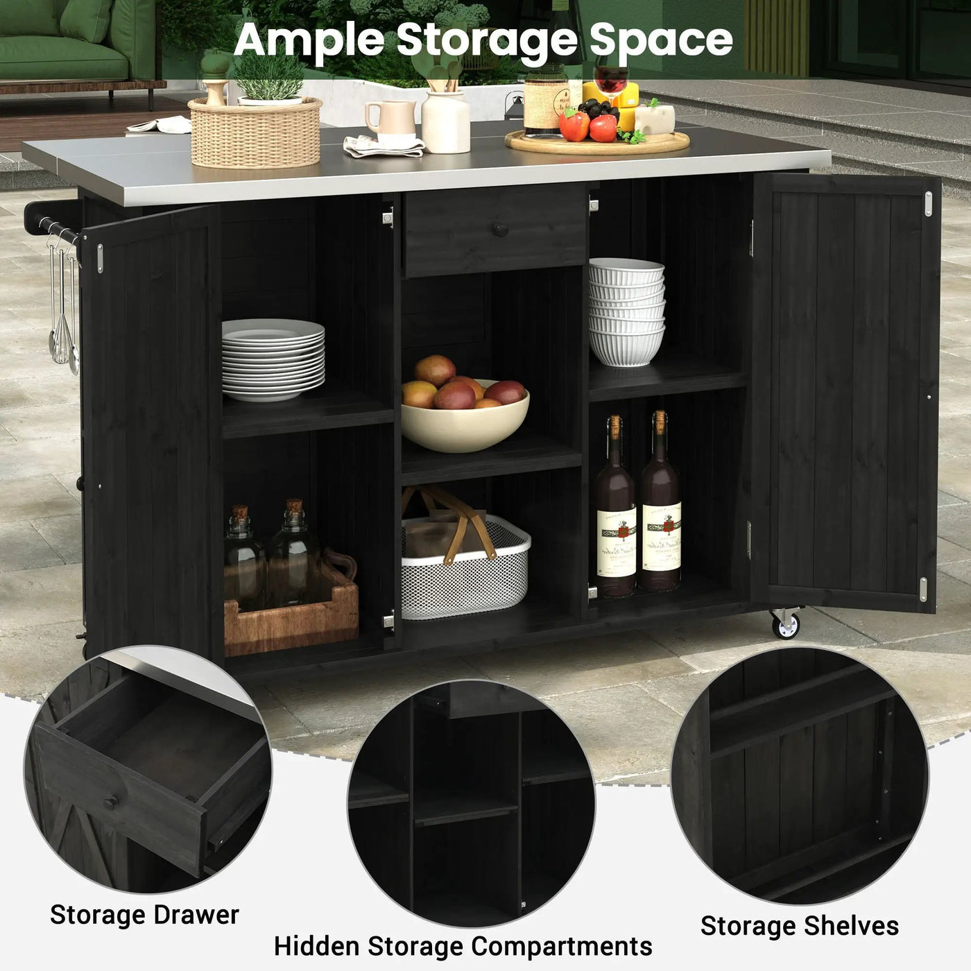 Outdoor Kitchen Island With Stainless Steel Top, Ample Storage Space, Towel And Spice Racks And A Bottle Opener by Unique Piece Furniture
