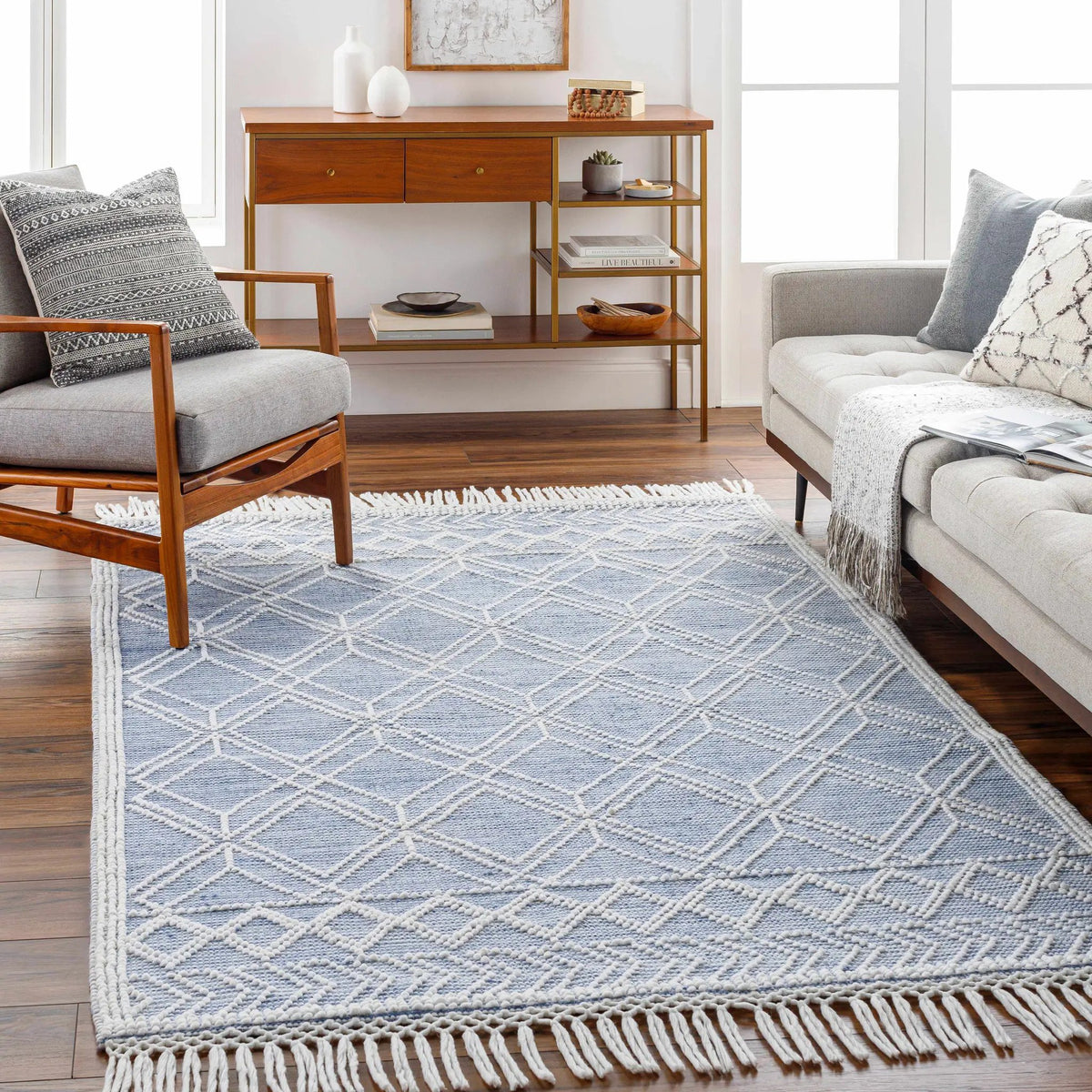 Kipp Blue Area Rug - Clearance, installed in a room