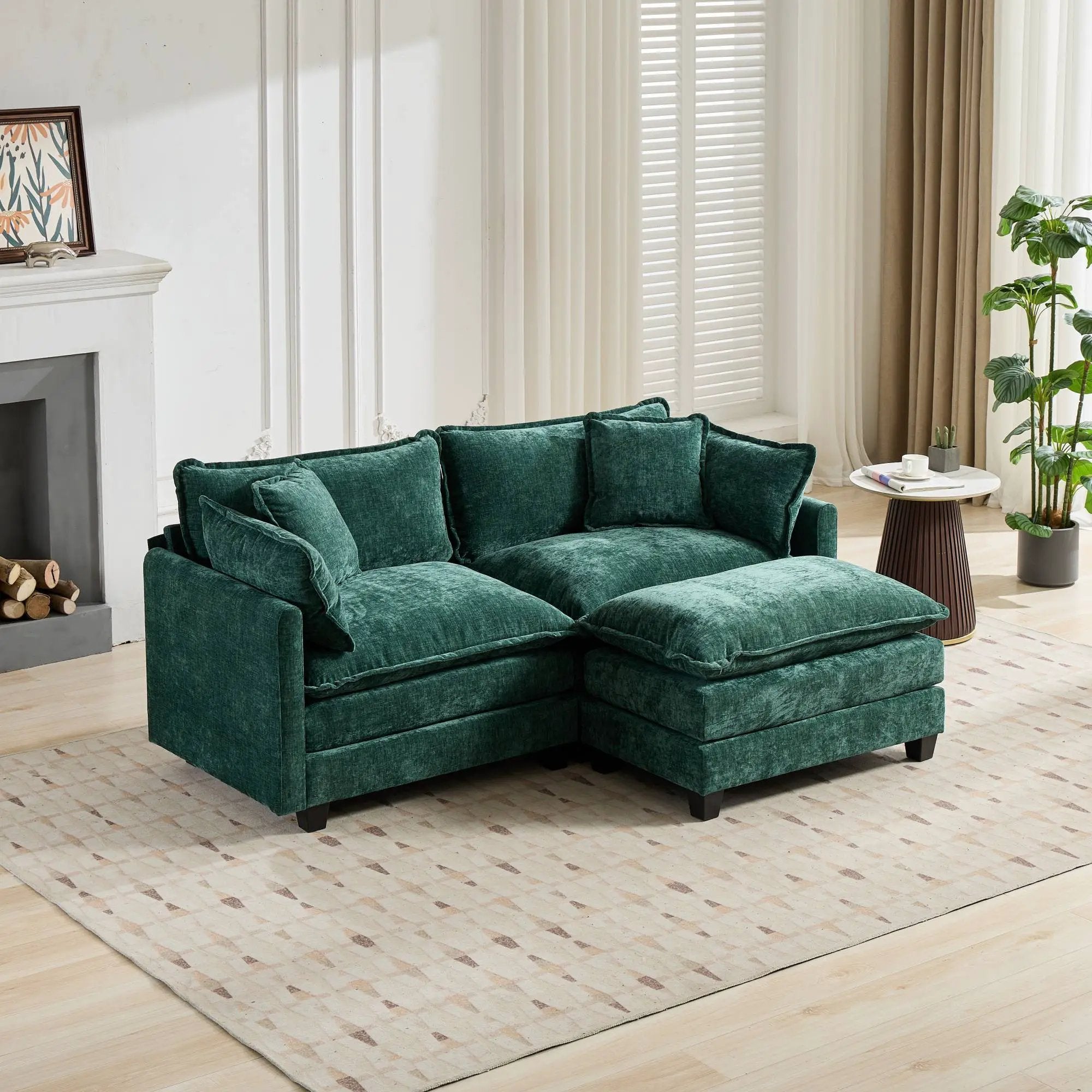 Cloud LoveSeat Sofa (Ottoman is not included) Chenille Fabric in Green by BLAKHOM