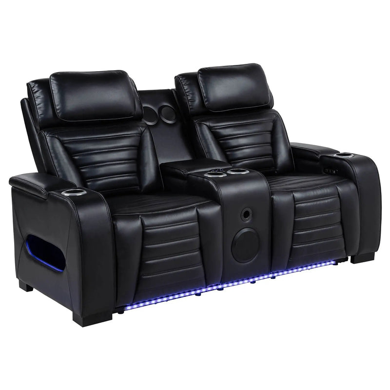 Zuma Faux Leather Dual Power Reclining LED Loveseat Black by Unique Piece Furniture