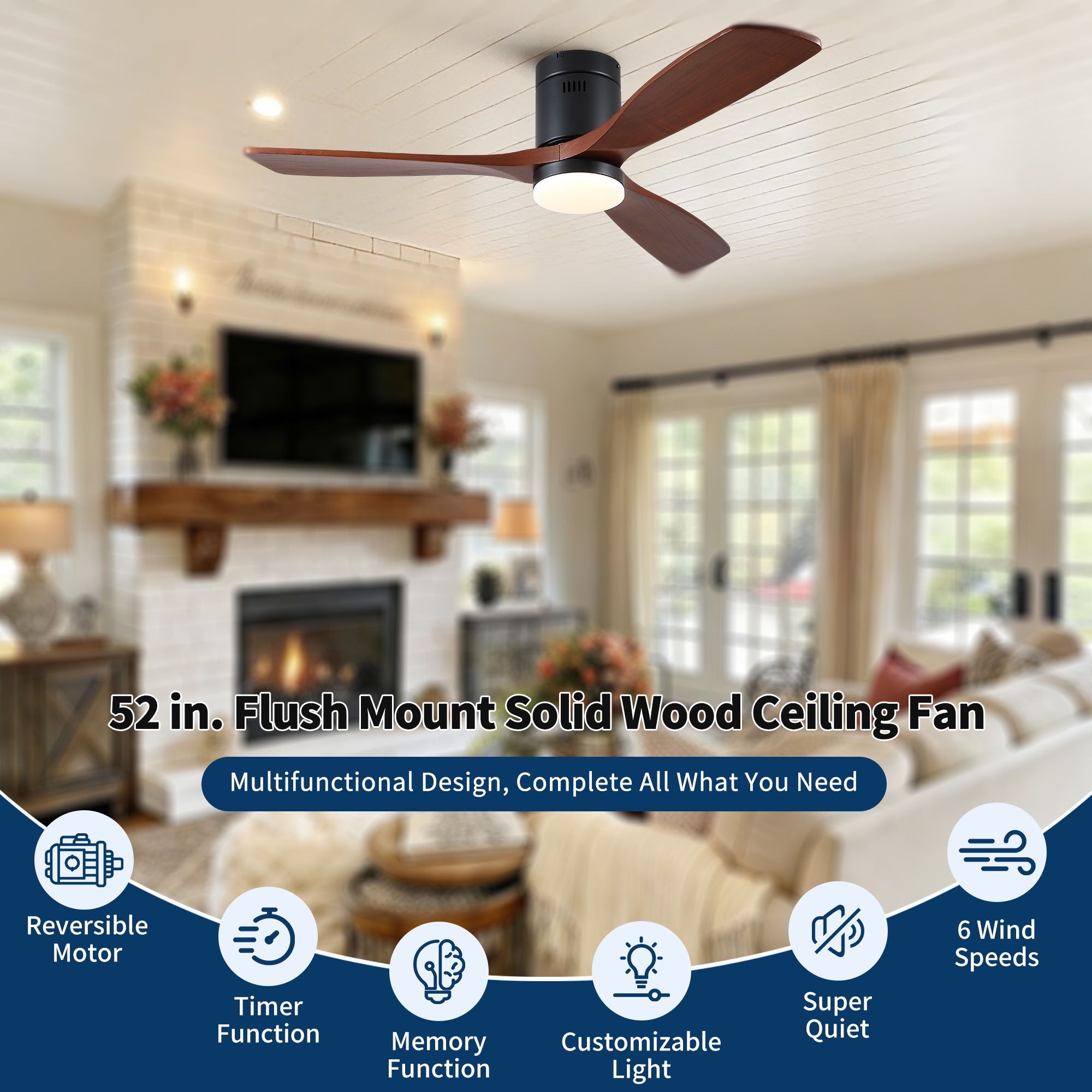 Low Profile Flush Mount Intergrated LED Ceiling Fan With Light And Silent Reversible Motor by HouseOfZazla