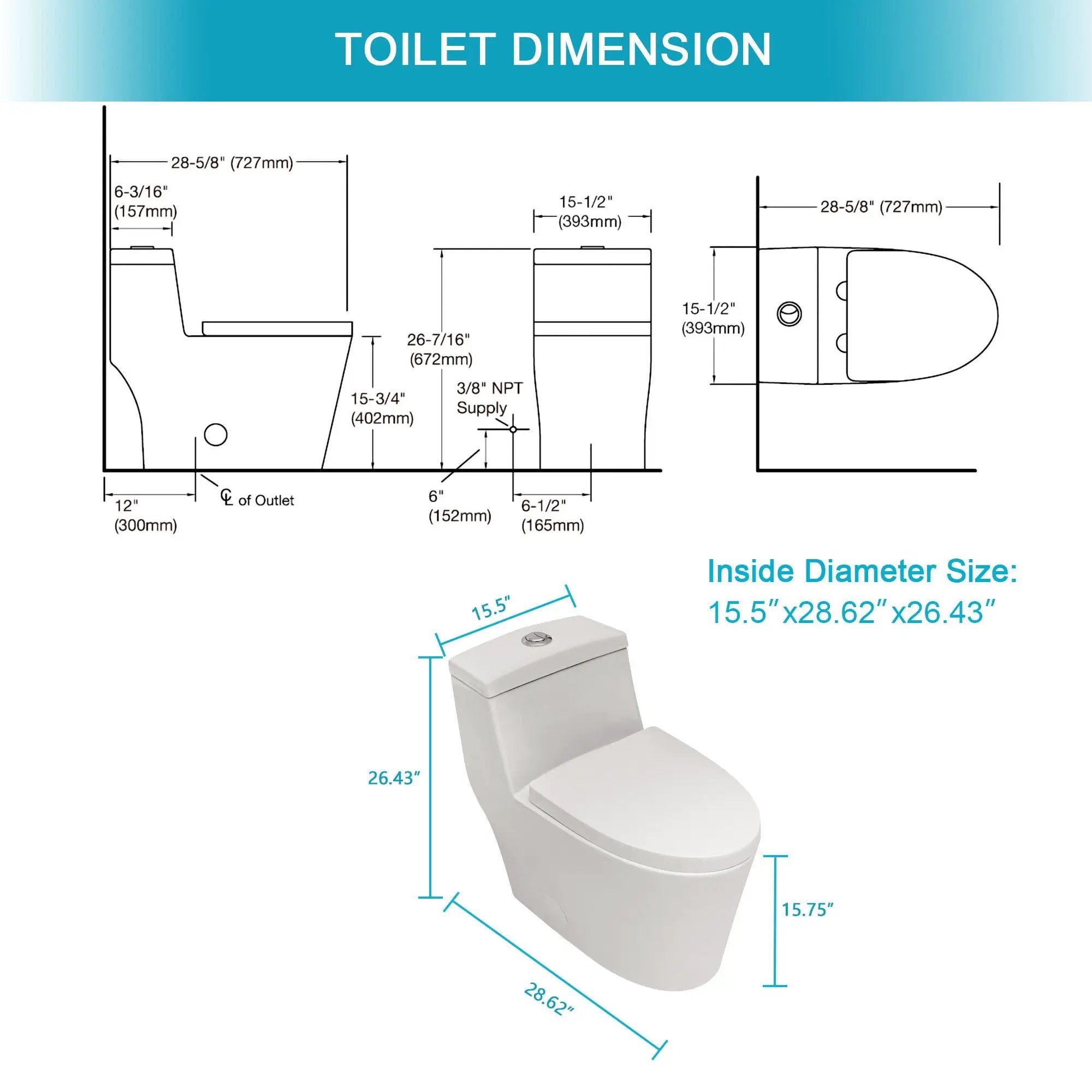 1 Piece Toilet, Dual Flush, Soft Closing Seat - White by HouseOfZazla