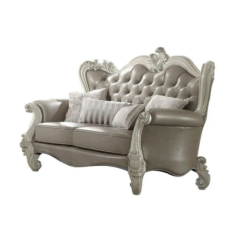 Versailles - Loveseat With 4 Pillows - Vintage Gray Synthetic Leather & Bone White by Unique Piece Furniture