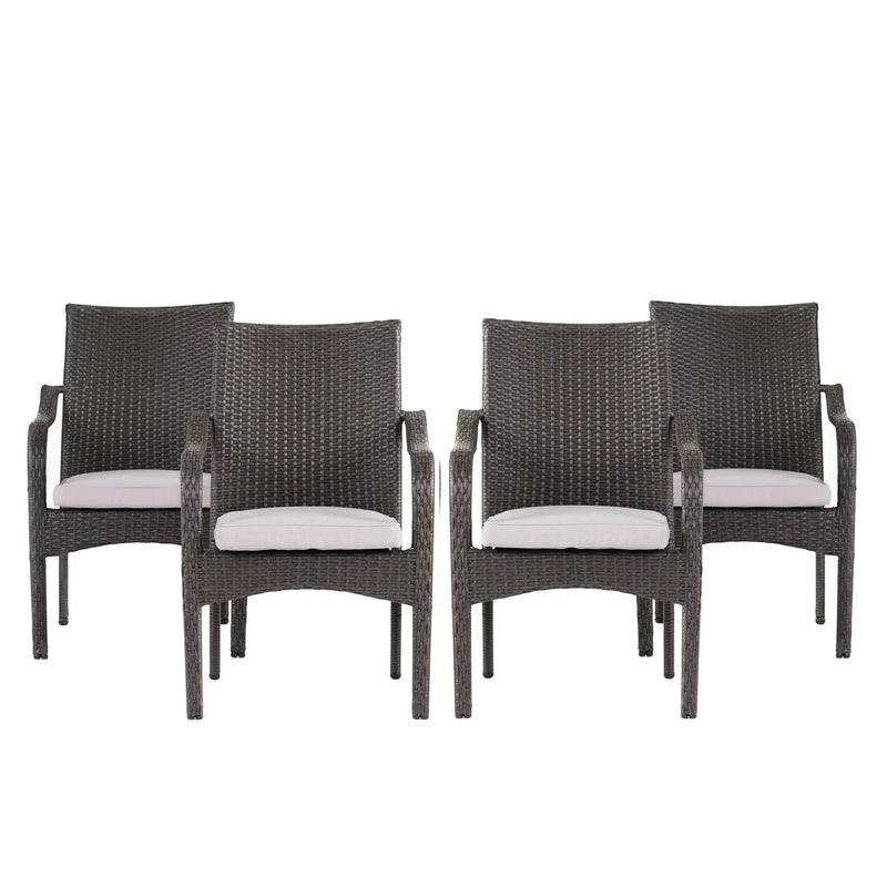 Outdoor PE Rattan Stacking Chair with Iron Frame and Cushions (Set of 4) by HouseOfZazla