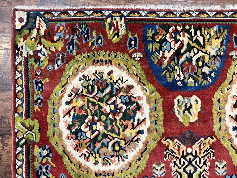 Persian Bakhtiari Rug 5x8, Wool Hand Knotted Antique Carpet, Red, Floral Oriental Rug, 5 x 8 Medium Sized Rug by Jewel Rugs