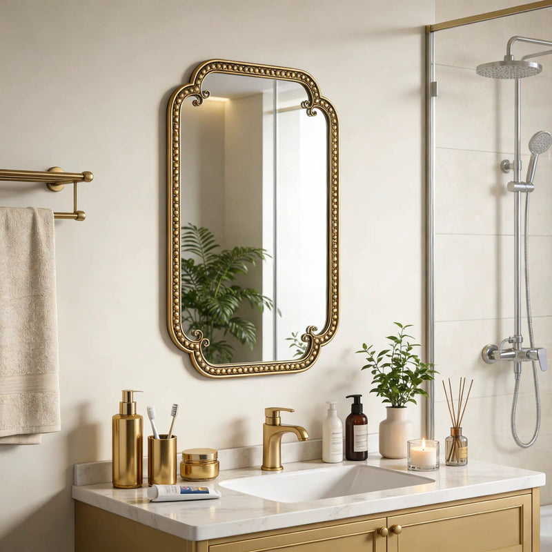 Gold Irregular Beaded Metal Framed Wall Mirror - Large by HouseOfZazla