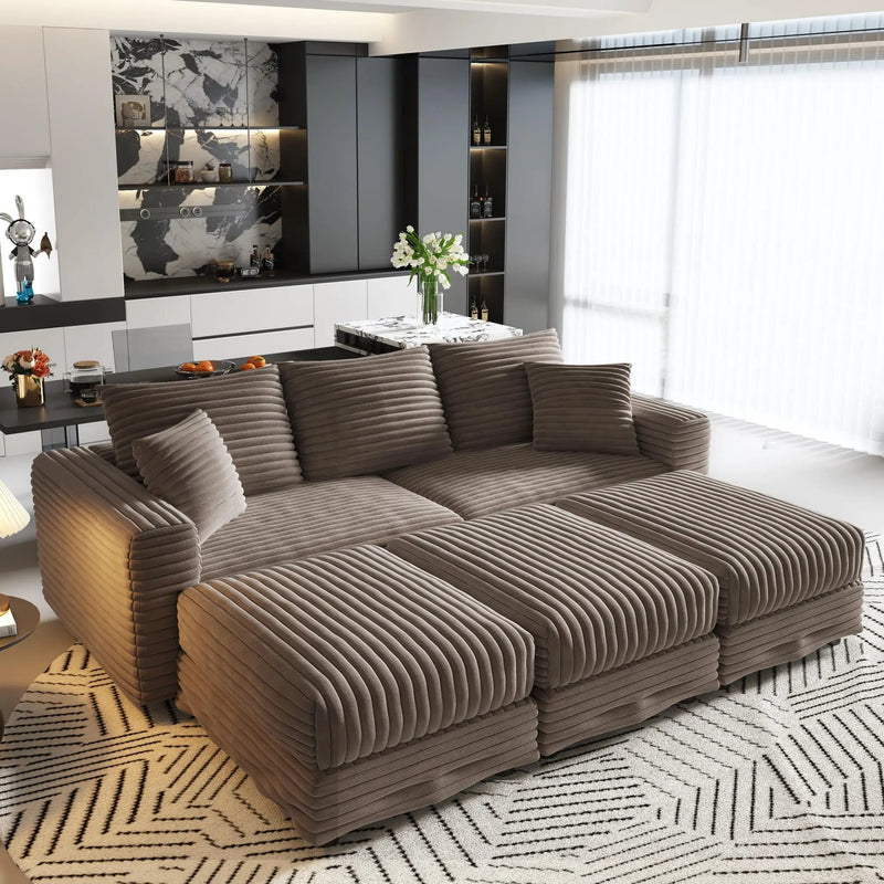 Deep Seat Convertible Sofa With Soft Pillows And Ottomans by HouseOfZazla