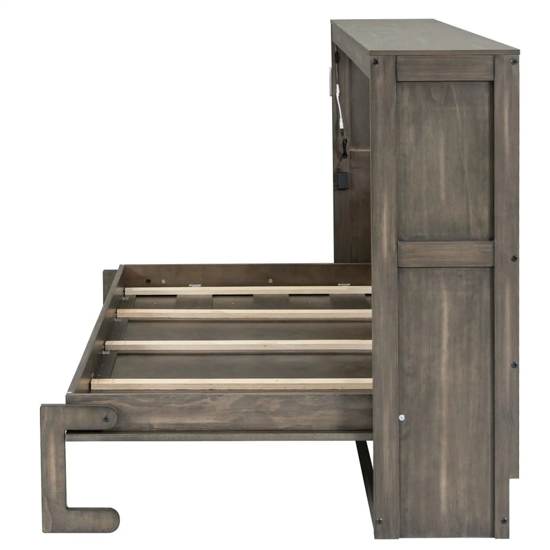 Murphy Bed With LED Light, Foldable Wall Bed Cabinet