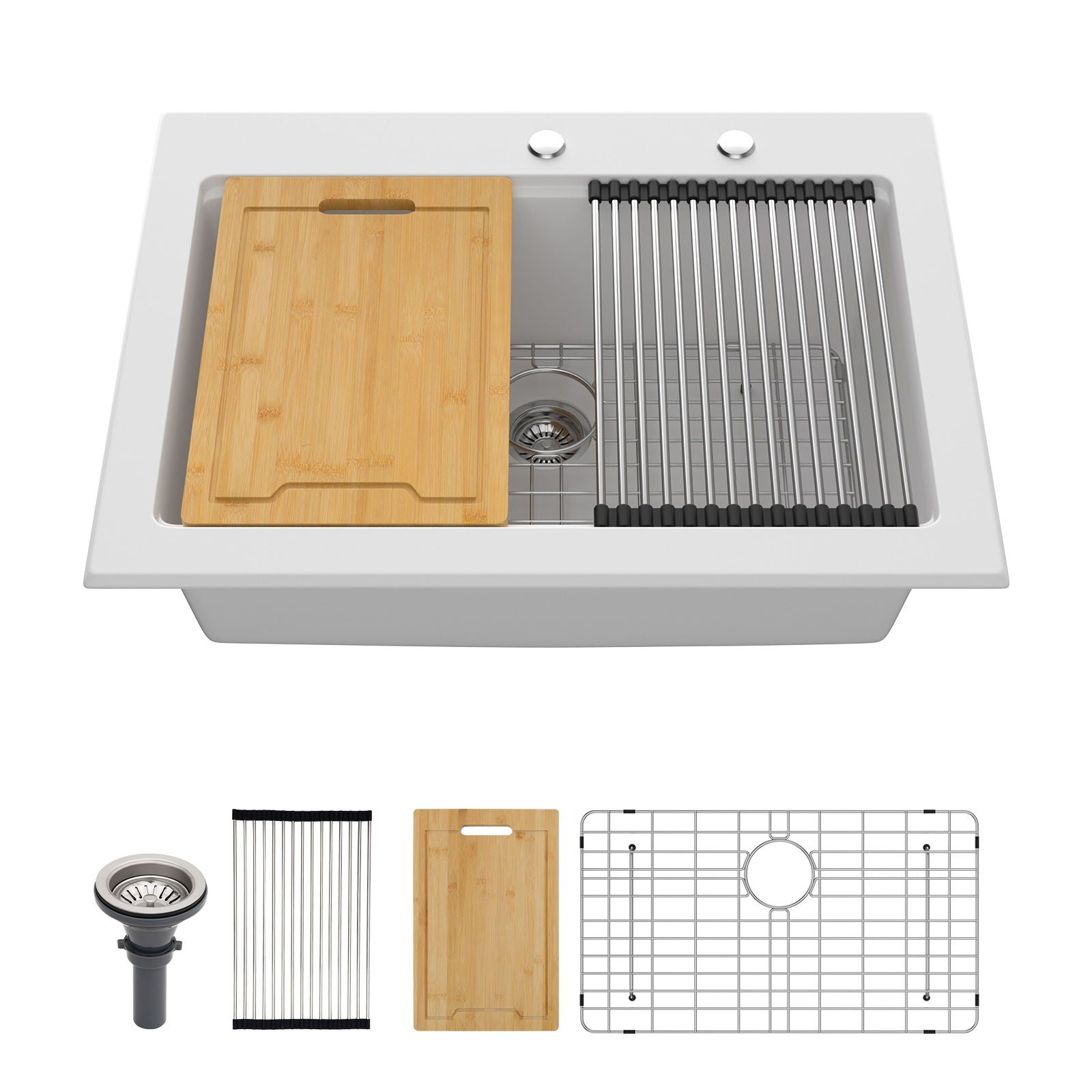 Quartz Kitchen Sink 30" X 22" Granite Composite Workstation Drop In Sink - White by HouseOfZazla