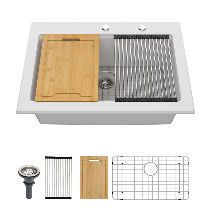 Quartz Kitchen Sink 30" X 22" Granite Composite Workstation Drop In Sink - White by HouseOfZazla