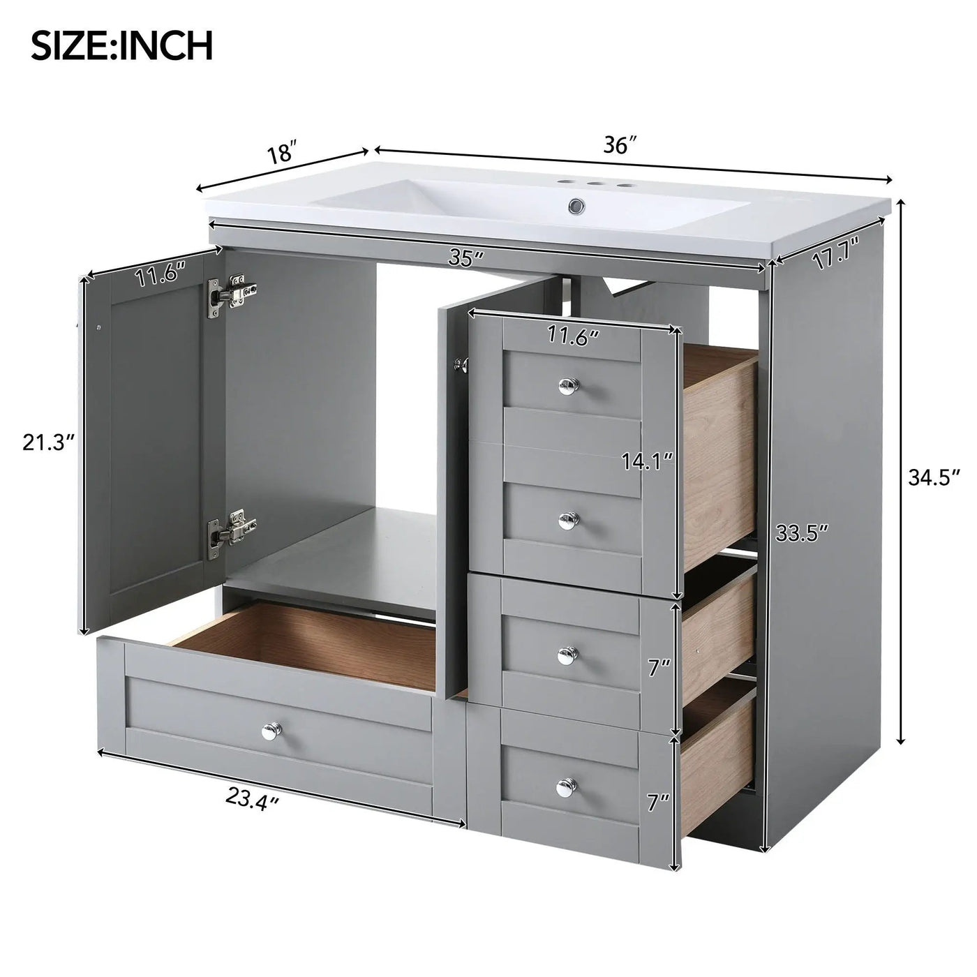 Shaker Free Standing Bathroom Vanity Cabinet With Sink, Soft Close Drawers, Soft Close Doors by Unique Piece Furniture