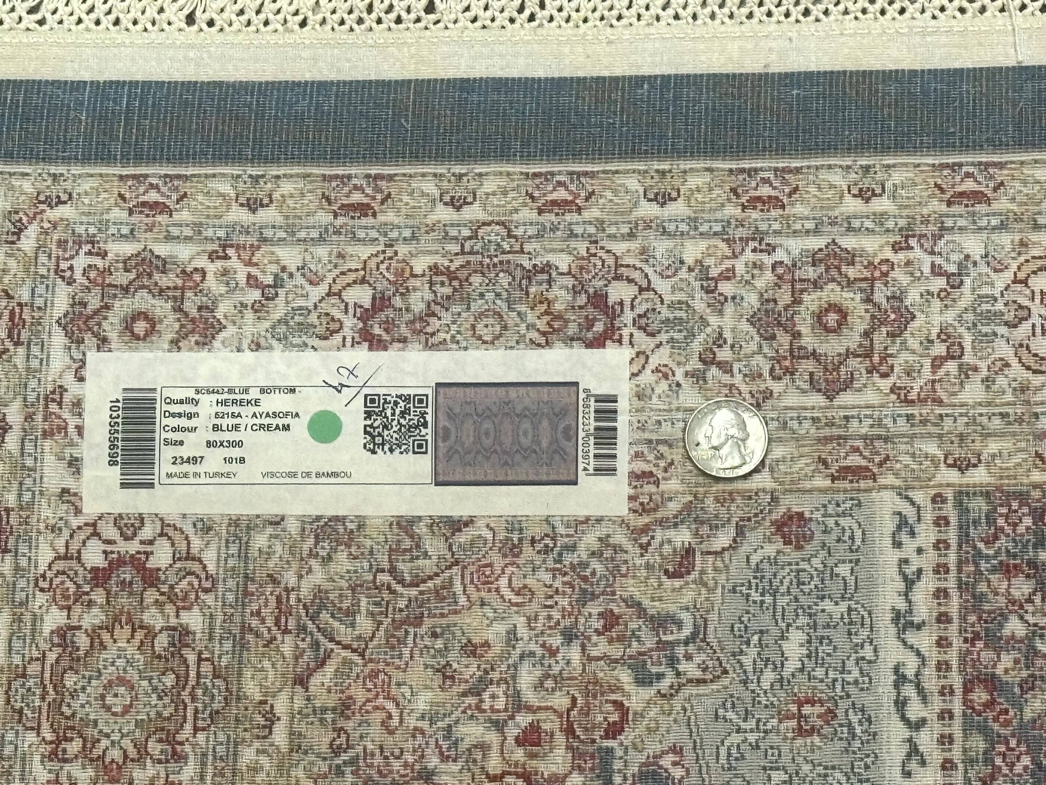Turkish Silk Runner Rug 2.6 x 10, Light Blue Carpet, Bamboo Silk, New by Jewel Rugs