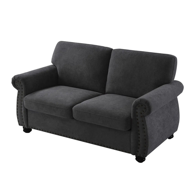 Soft Loveseat, Upholstered 2 Seater Couch, Loose Back Cushions And Turned Legs by HouseOfZazla