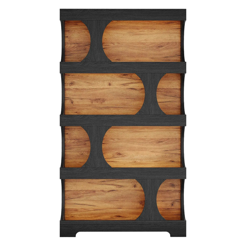 4 Tier S-Shaped Freestanding Storage Shelf For Living Room - Black / Brown by HouseOfZazla