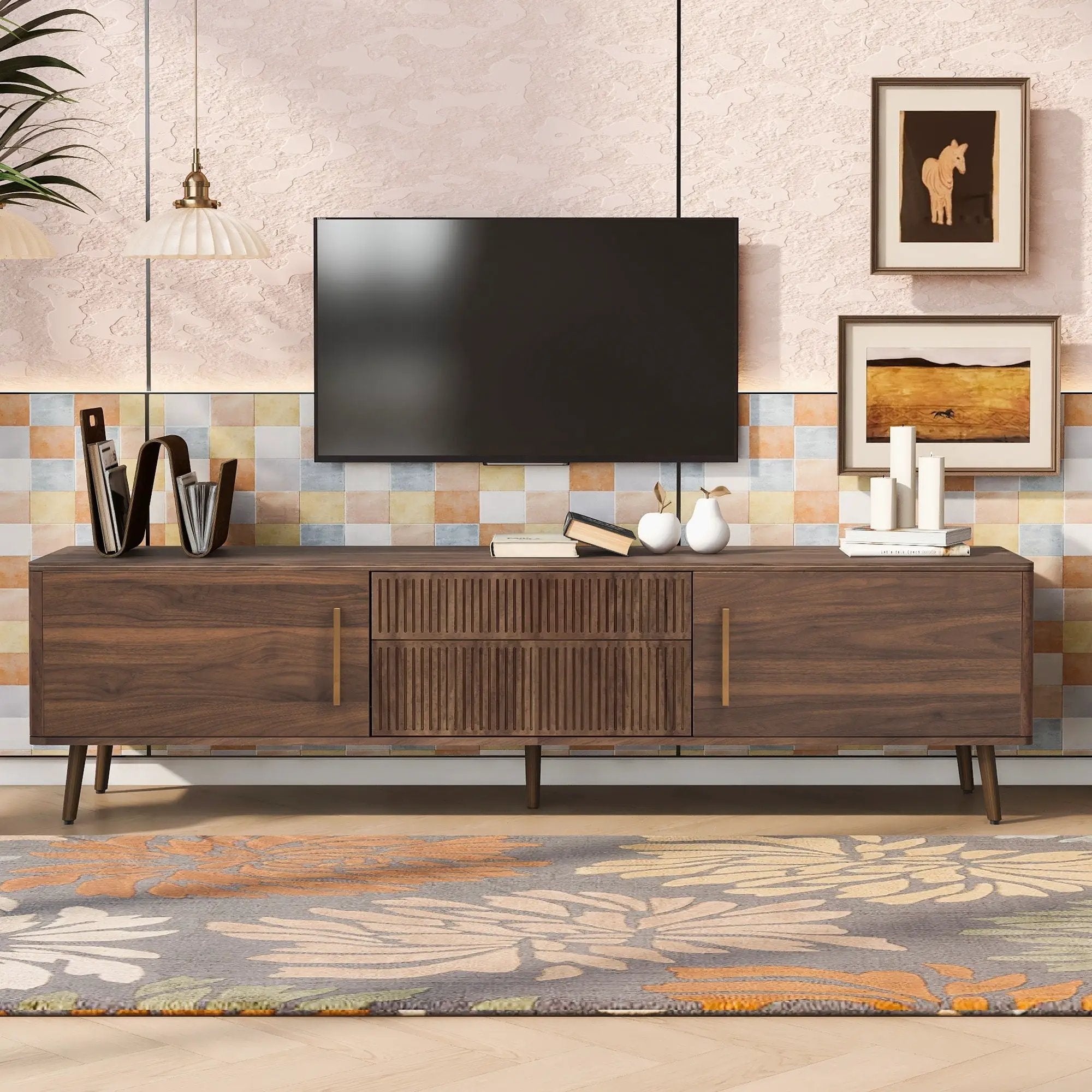 TV Stand With 2 Drawers For TVs Up To 80" - Walnut by HouseOfZazla
