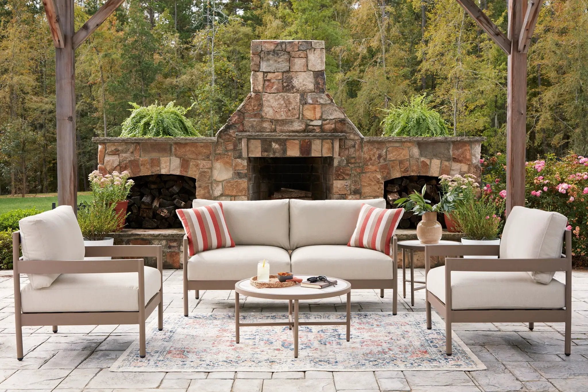 Bluff Trail - Loveseat, Lounge Chairs, Tables Set (Set of 5) - Beige by Unique Piece Furniture