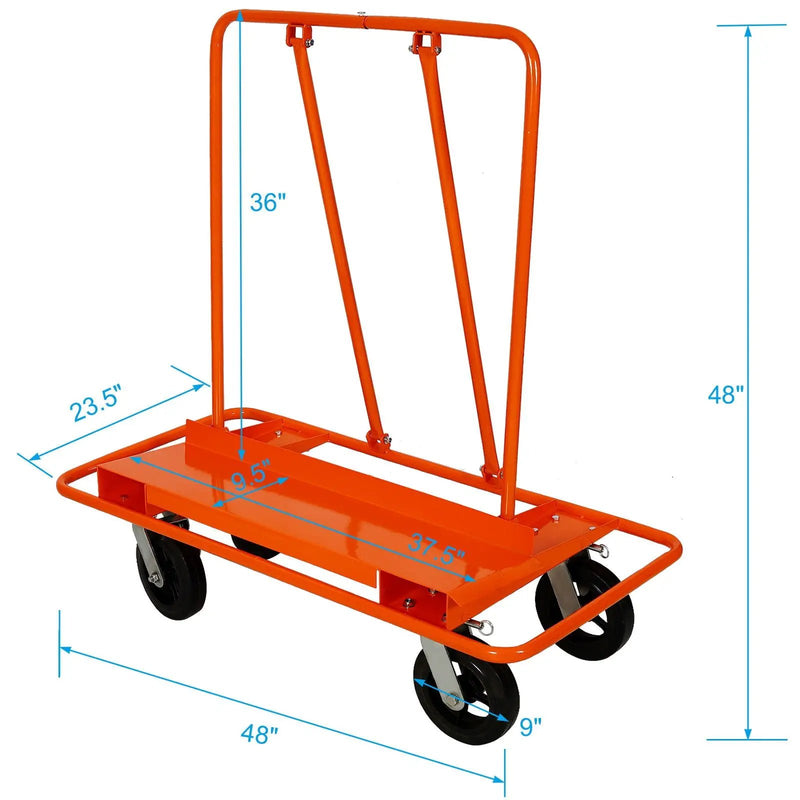 Heavy Duty Drywall Sheet Cart & Panel Dolly With 2400Lbs Capacity, Mold On Rubber Wheels, Steel Construction - Orange by HouseOfZazla