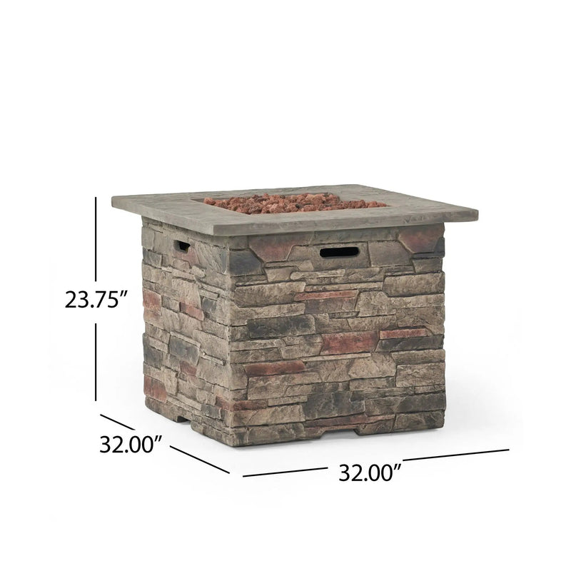 Classic Design Square Fire Pit With Top And 40,000 Btu Heat Output - Stone Gray by HouseOfZazla