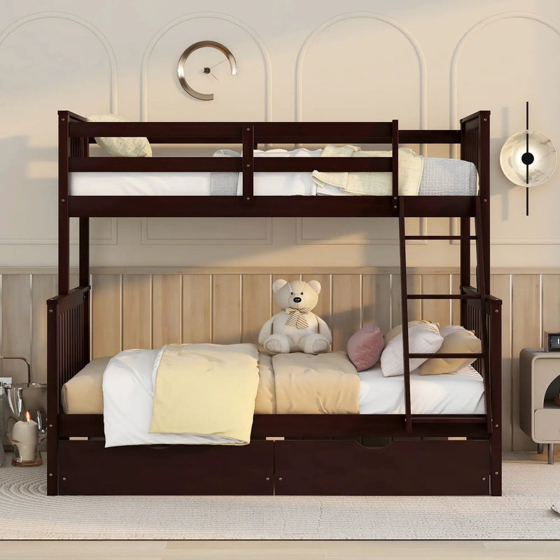 Bunk Bed With Ladders And 2 Storage Drawers