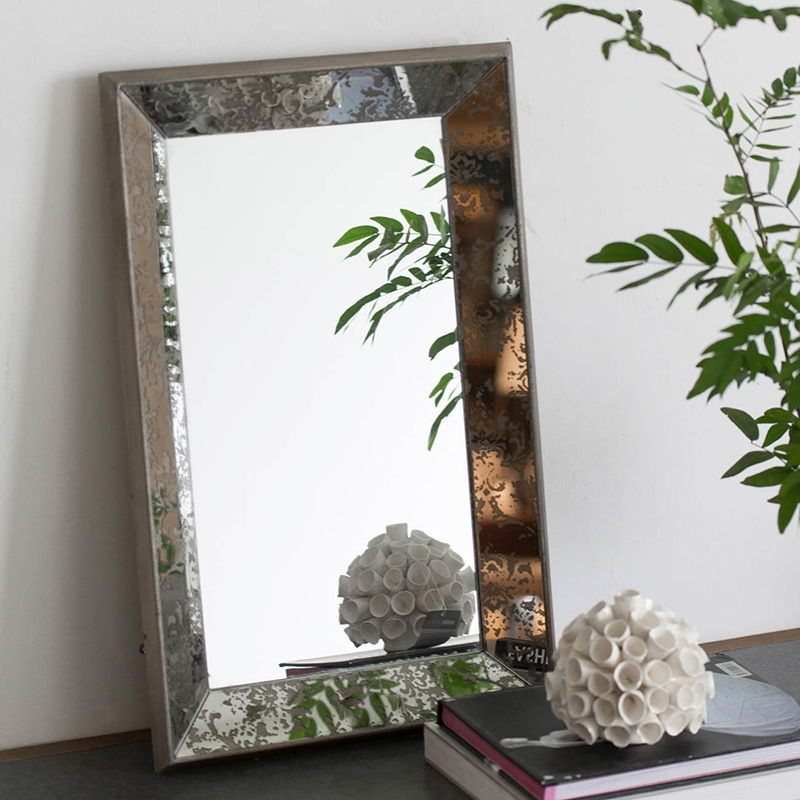 Antique Rectangle Mirror with Floral Accents - Pearl Silver, photo 17 of 25